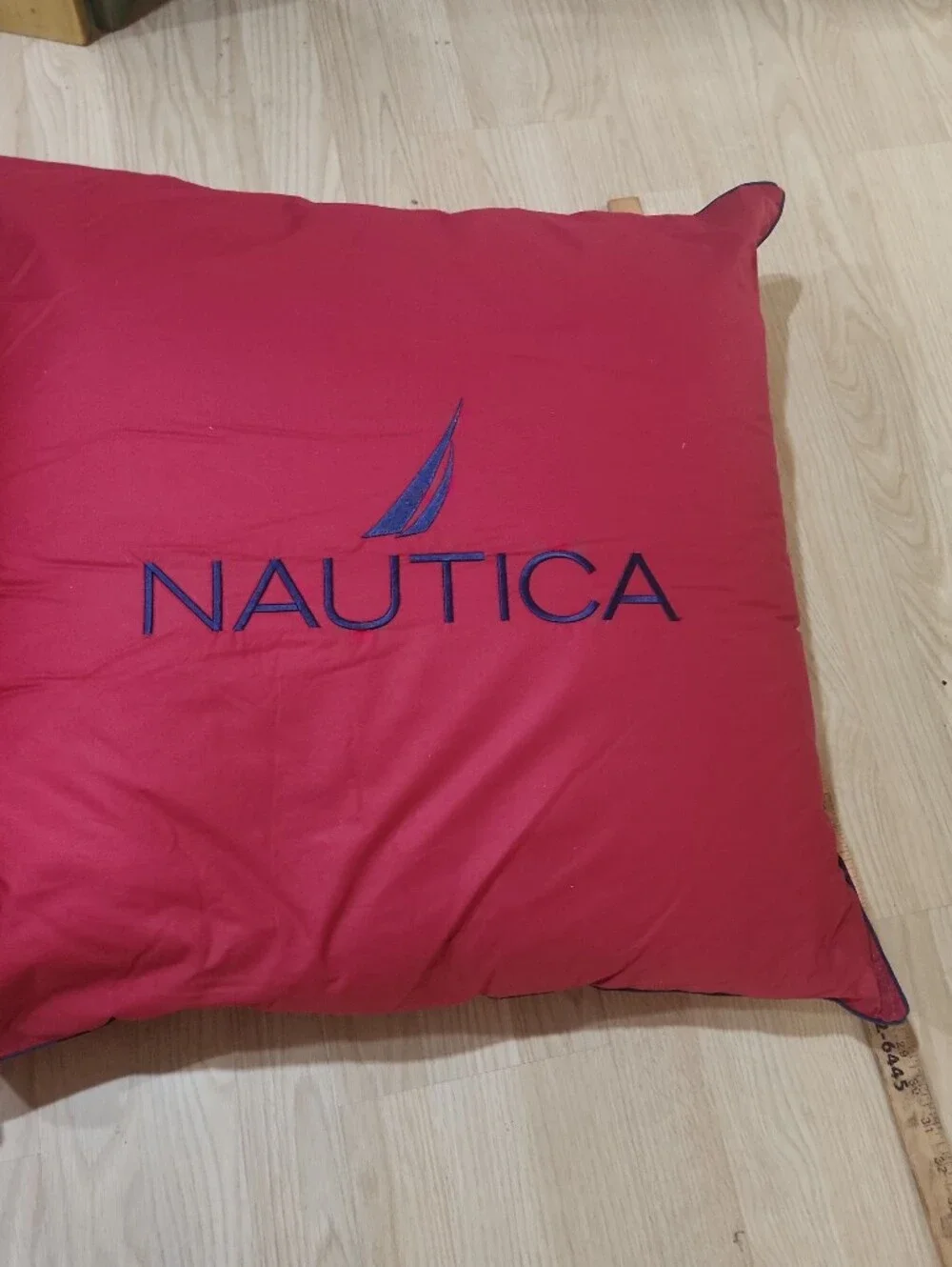 Nautica Red Square Floor Cushion with Navy Logo23x23